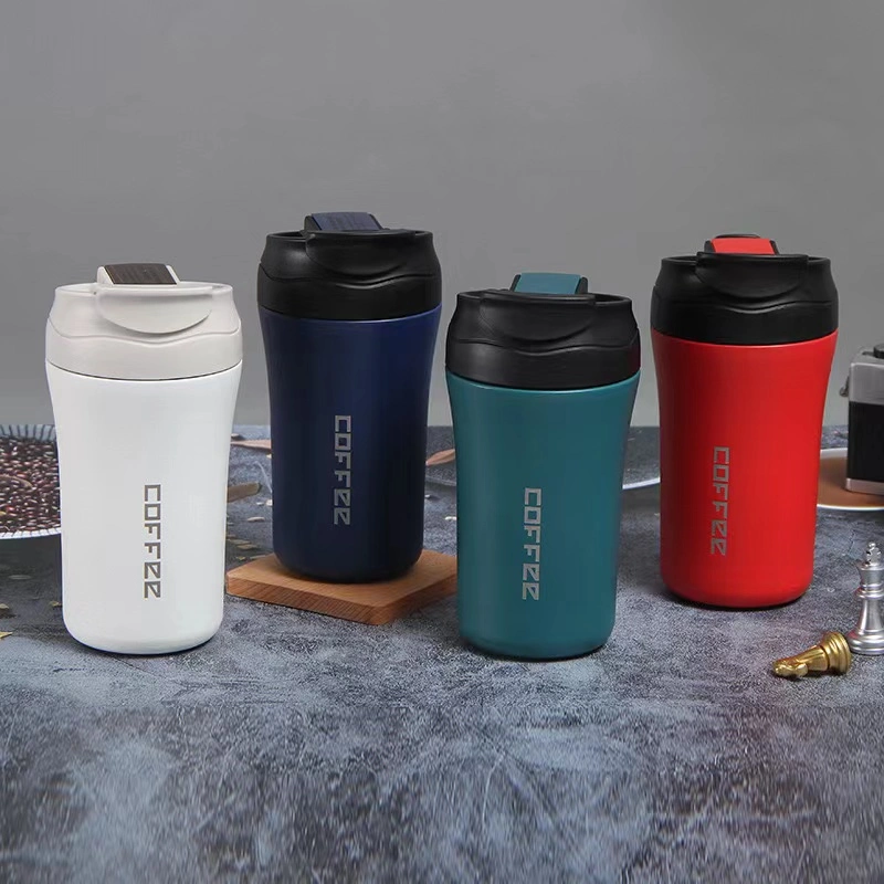 400ml Custom Logo Coffee Vacuum Thermos Stainless Steel Coffee Mug with Soft Straw