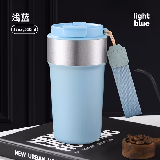 Bouteille d'eau de sport à double paroi avec couvercle en paille Tasse à café de voyage en acier inoxydable